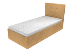 Elegantní jednolůžková čalouněná postel Amelia s lamelovým roštem, úložným prostorem a čelem s knoflíky.
