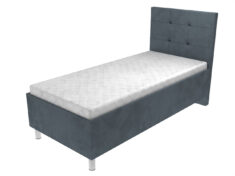Elegantní jednolůžková čalouněná postel Aura s lamelovým roštem, úložným prostorem a čelem s vtahy.