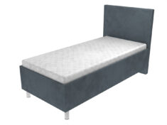 Elegantní jednolůžková čalouněná postel Mia s lamelovým roštem, úložným prostorem a hladkým čelem.