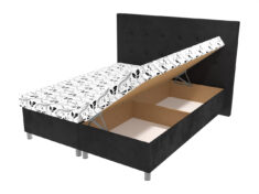 Luxusní čalouněná manželská postel Maka Bílá na nohách s úložným prostorem a elegantním čelem s knoflíky.