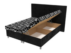 Luxusní čalouněná manželská postel Maka na nohách s úložným prostorem a elegantním čelem s vtahy.
