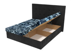 Luxusní manželská čalouněná postel Zodiac s úložným prostorem a elegantním čelem s knoflíky.