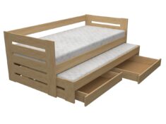 Masivní dřevěná postel Lada s roštem a úložným prostorem. Konstrukce z poctivé smrkové přírodní dřeviny.
